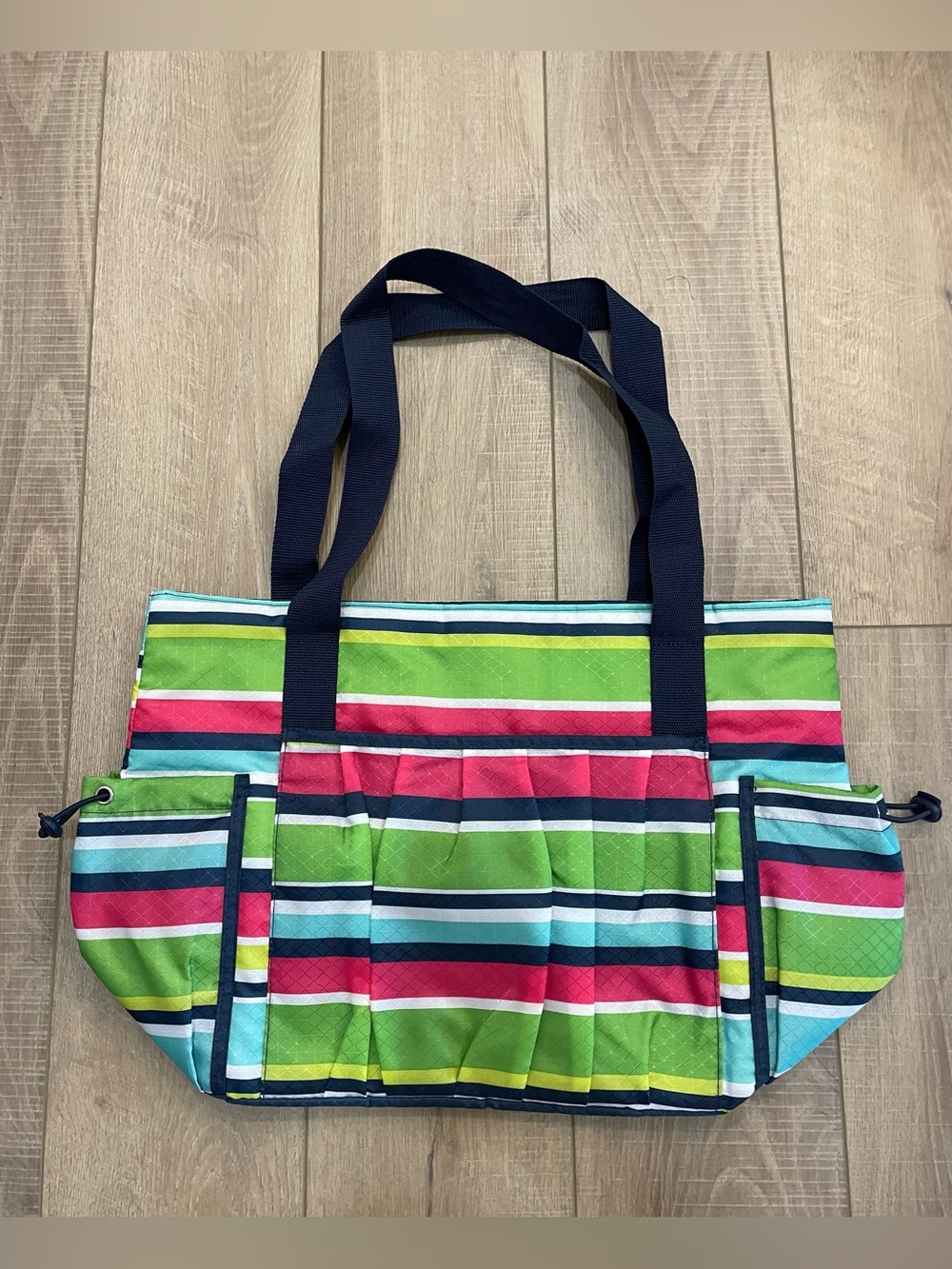 thirty-one Striped Tote in Green, Teal, Pink & Navy